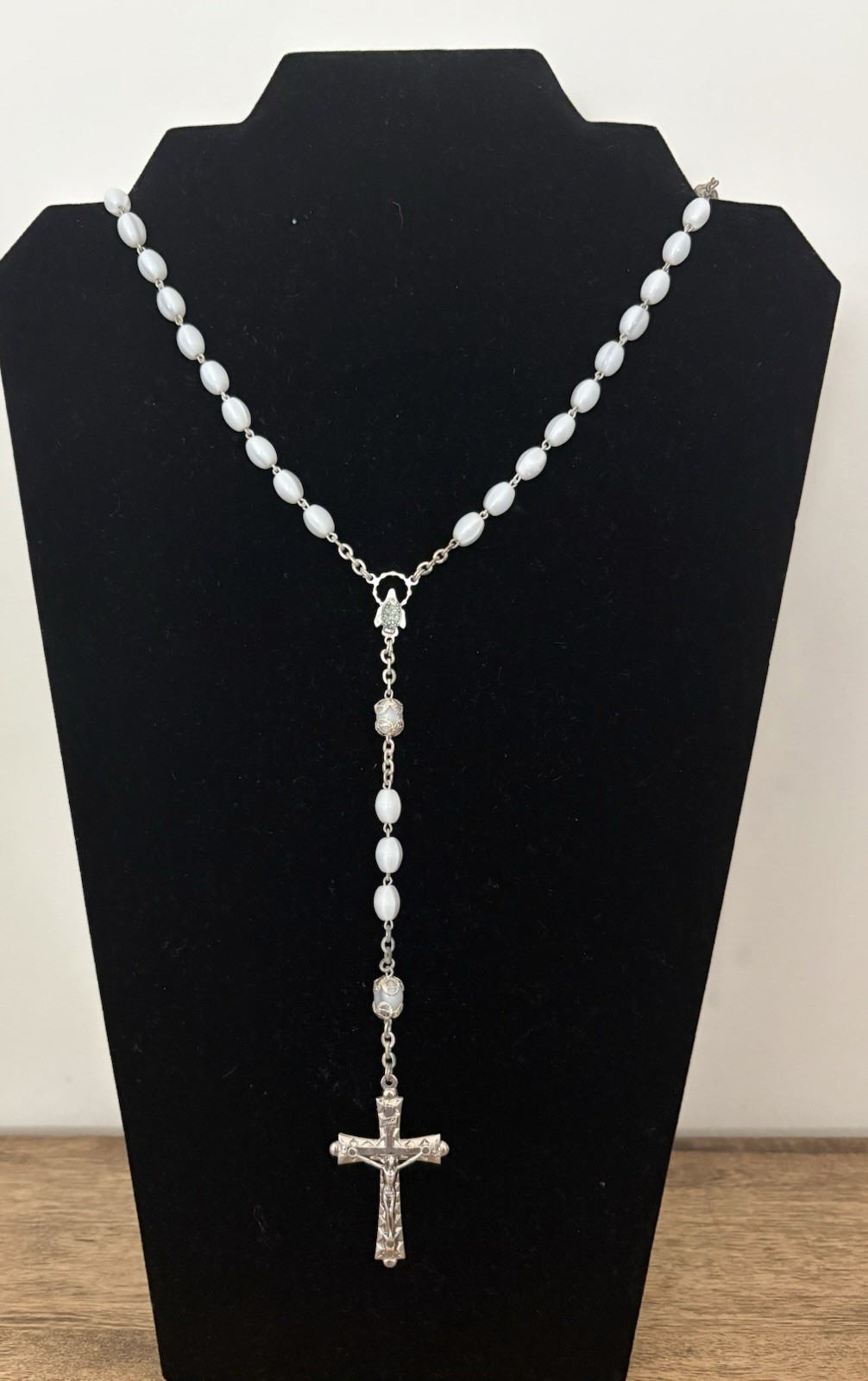 Vintage Italian Roma Rosary - Mother-of-Pearl Style Beads, 19 inch