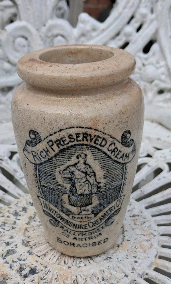 ANTIQUE CREAM STONEWARE JAR  BALLYMONEY CO.ANTRIM IRISH 