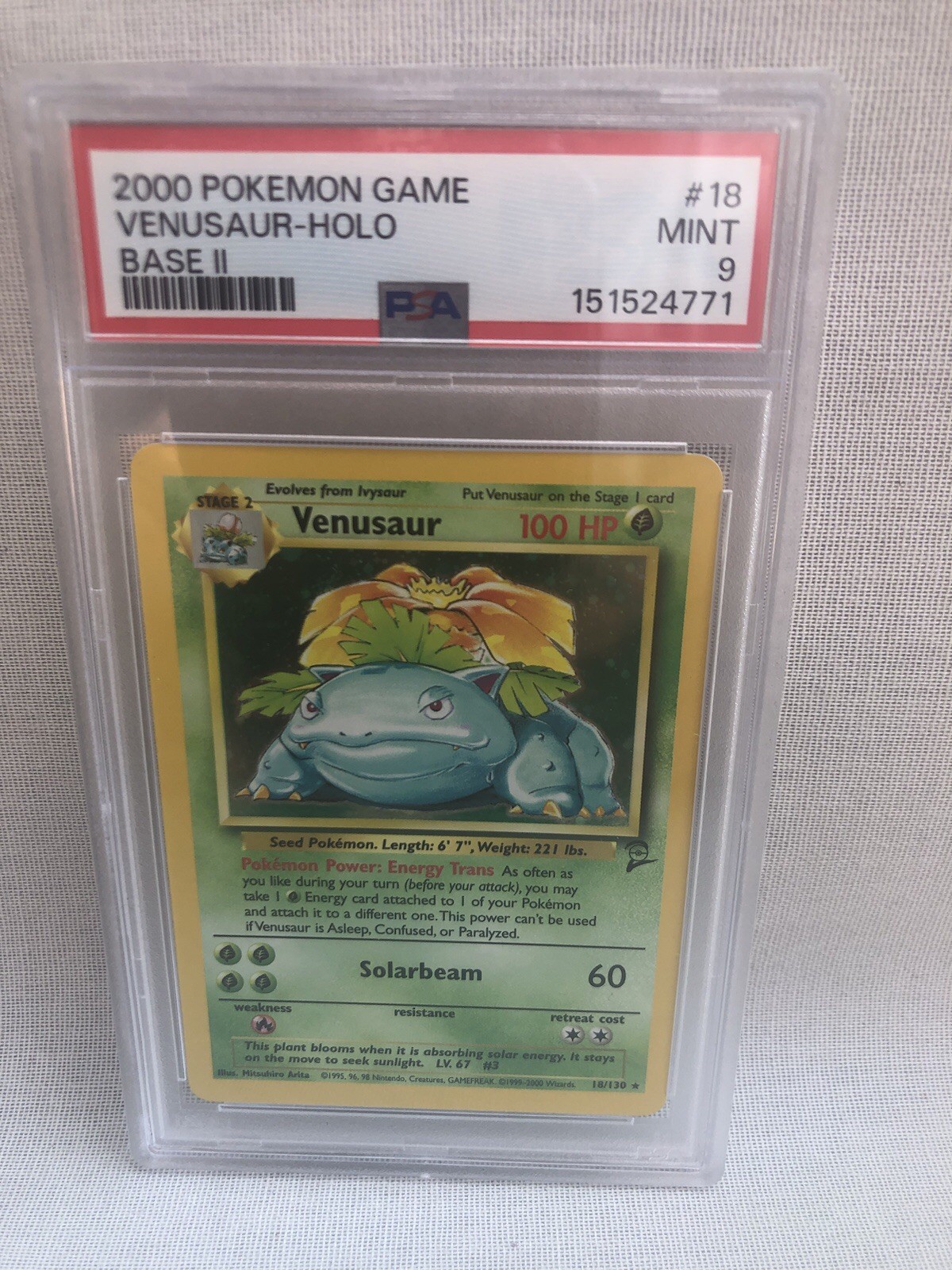 PSA 9 Pokemon WOTC 2000 Base Set 2 Venusaur 18/130 Holo Rare Card MINT PSA 9 Pokemon WOTC 2000 Base Set 2 Venusaur 18/130 Holo Rare Card MINT