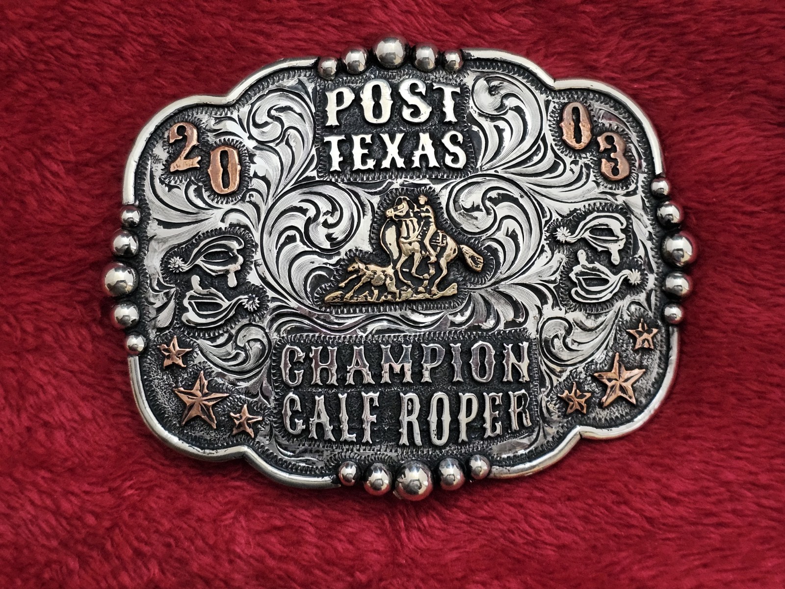 X~Treme Rodeo Champion☆Calf Roping☆2003☆ TROPHY BUCKLE☆Post Texas☆RARE☆827