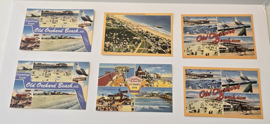 (6) Vintage Linen Postcards of Old Orchard Beach Maine - unposted - Tichnor Bros