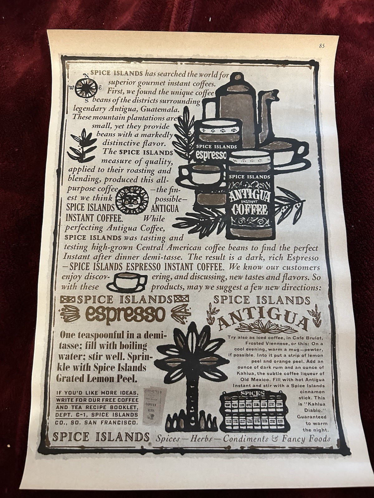 Vintage Spice Islands Antigua Coffee 8x11 Add Poster