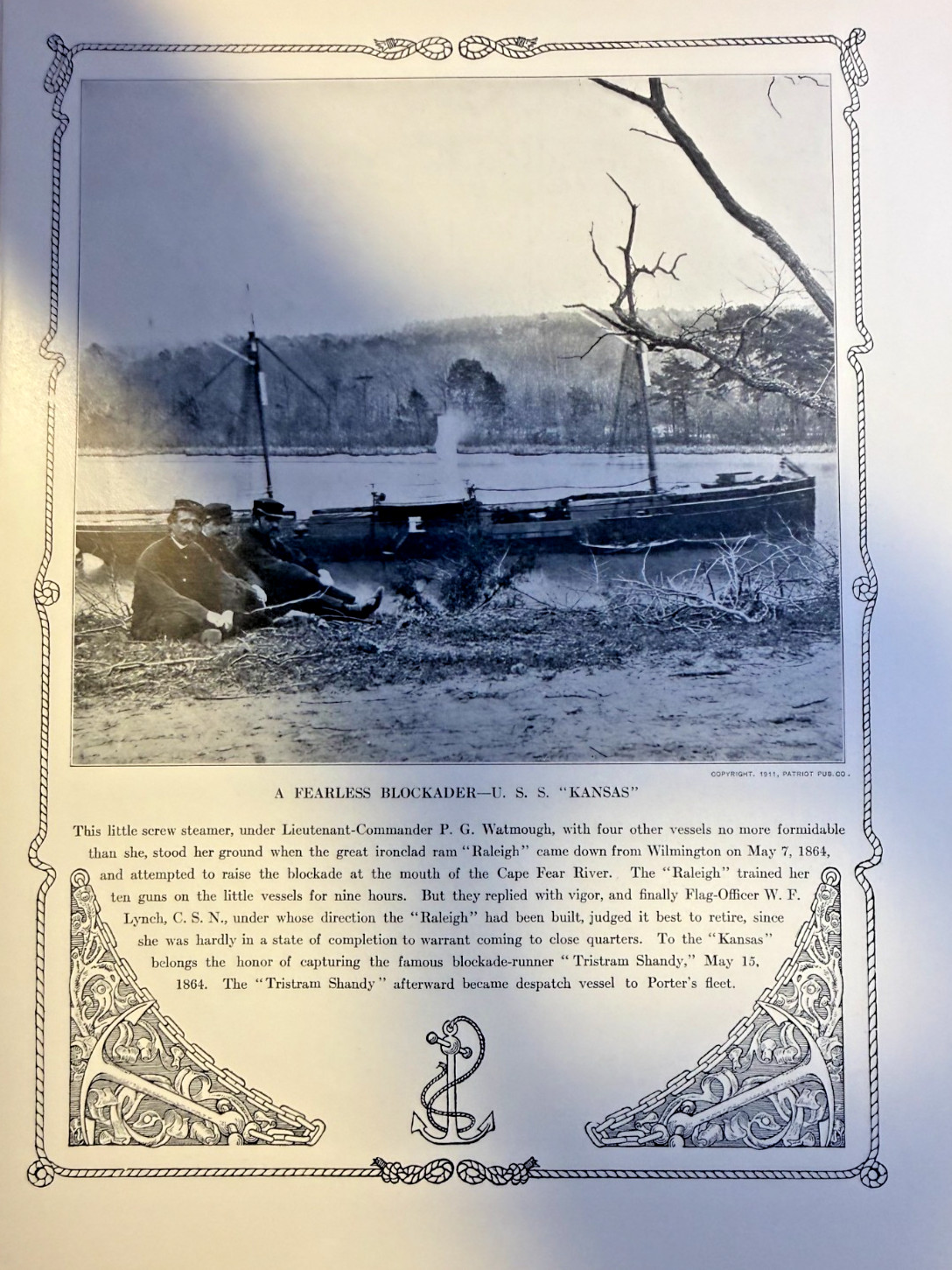 1912 Vintage Illustration Blockade Runner USS Kansas Civil War