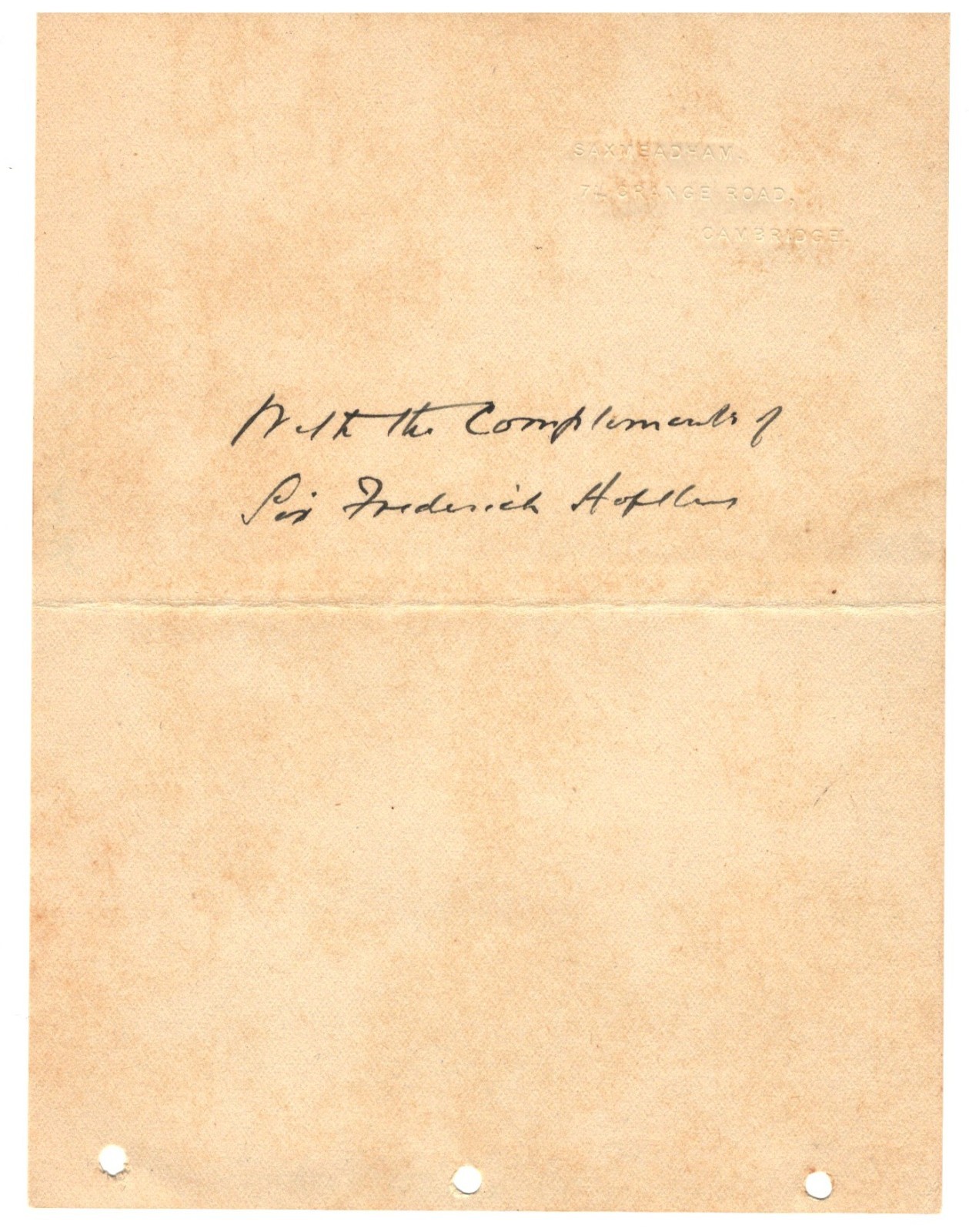 SIR FREDERICK HOPKINS ENGLISH BIOCHEMIST AUTOGRAPH ON ALBUM PAGE 1937