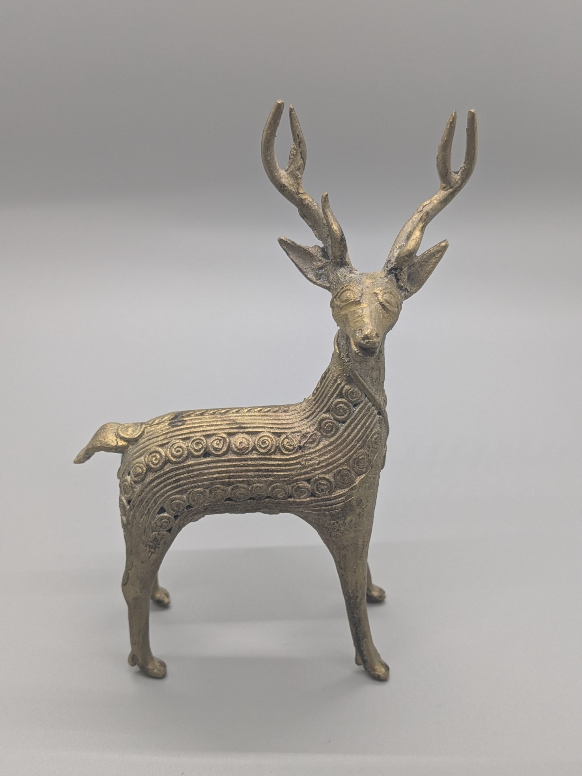 Vintage Brass Dhorka Figurine Deer Sculpture Heavy India African Tribe Animal