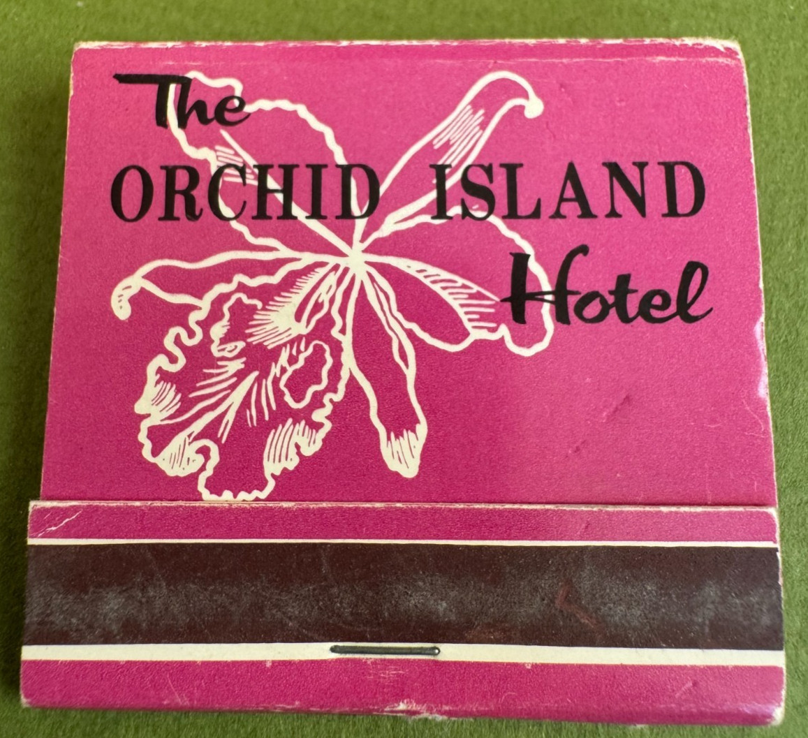 The Orchid Island Hotel Hilo Hawaii Vintage Pink Matchbook, Unstruck, Nice ++++ The Orchid Island Hotel Hilo Hawaii Vintage Pink Matchbook, Unstruck, Nice ++++