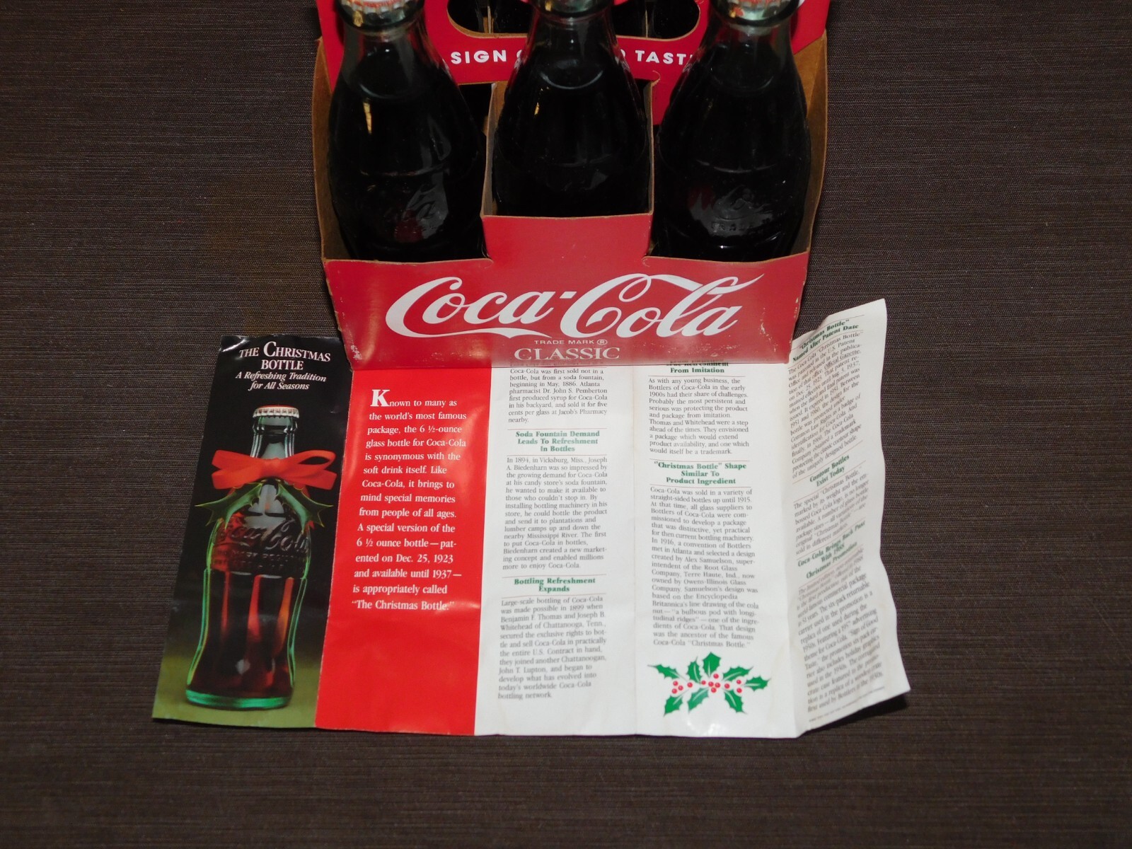 VINTAGE 1988 COCA COLA CLASSIC COKE 6 PAK HOLIDAY 6 OZ BOTTLES UNOPENED NEW