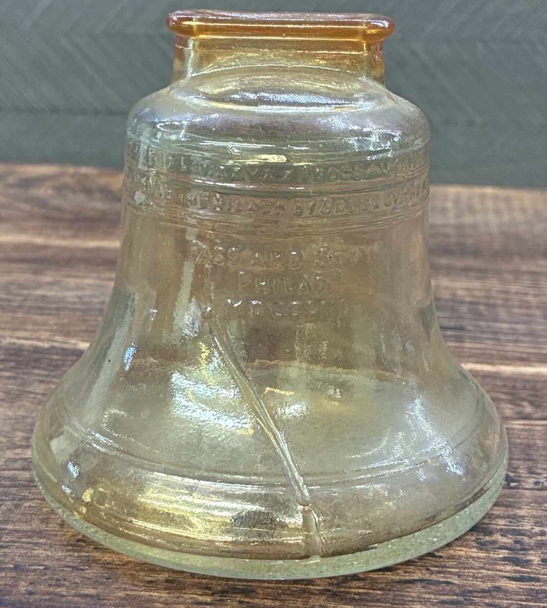 Vintage 1976 Bicentennial Liberty Bell Marigold Carnival Glass Bank, Pretty