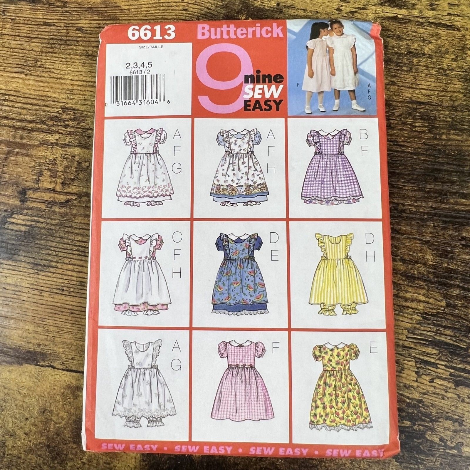 Butterick Girls Dress Vintage Uncut Pattern Sz 2 3 4 5  #6613