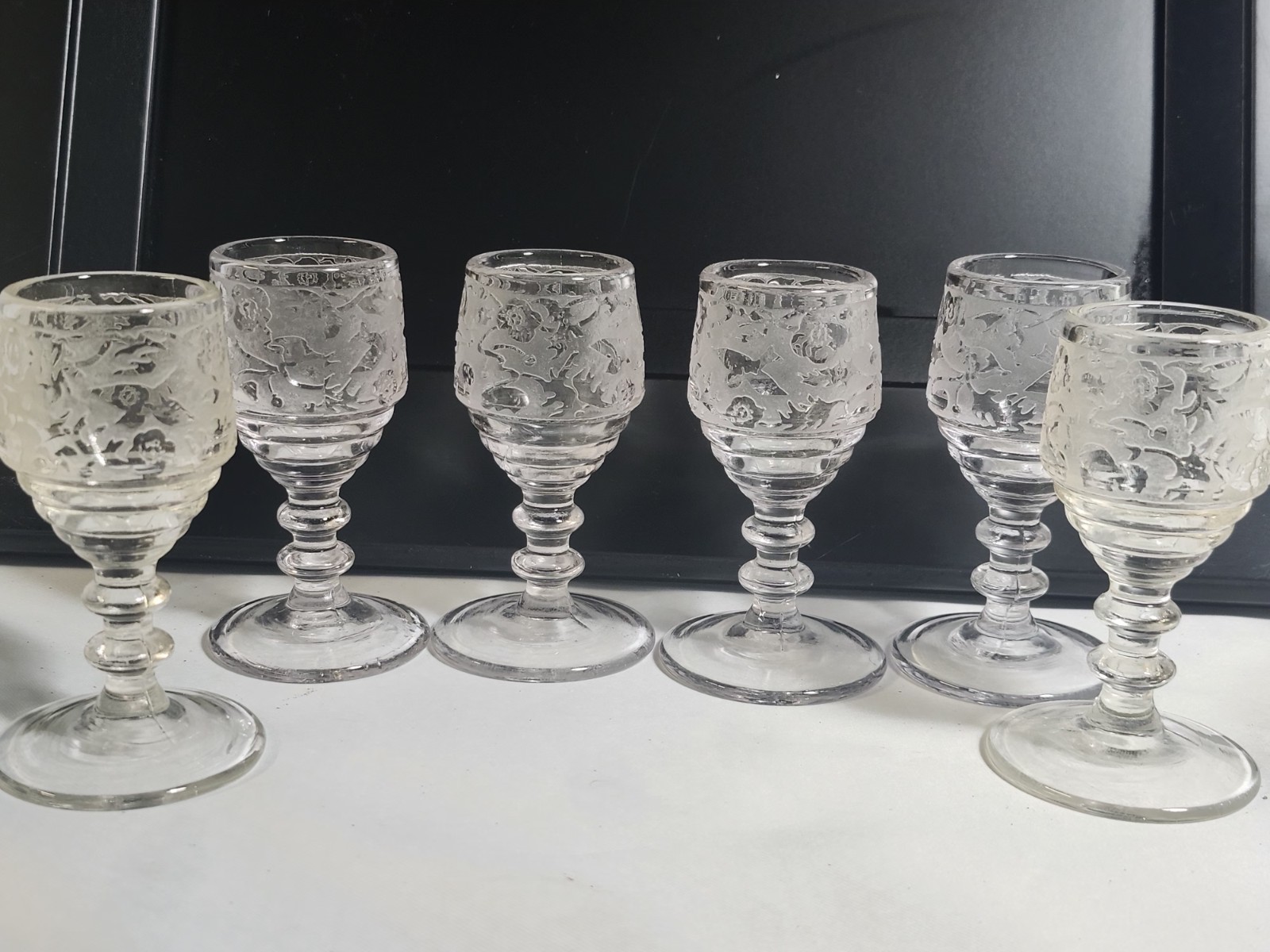 Vintage Paden City Glass Crystal Spring Orchard Cordial c.1930 Set6