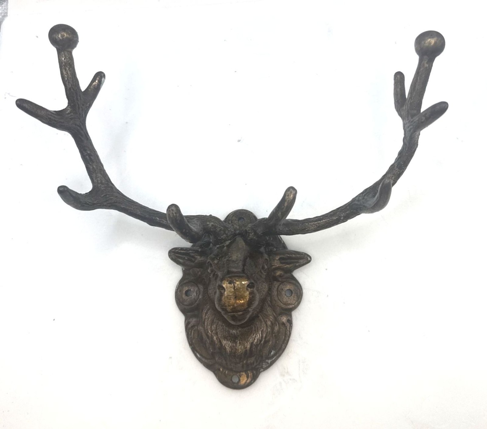 VTG Metal Brass Deer Head Trophy Wall Mount, 8 Point Antler Stag Rack