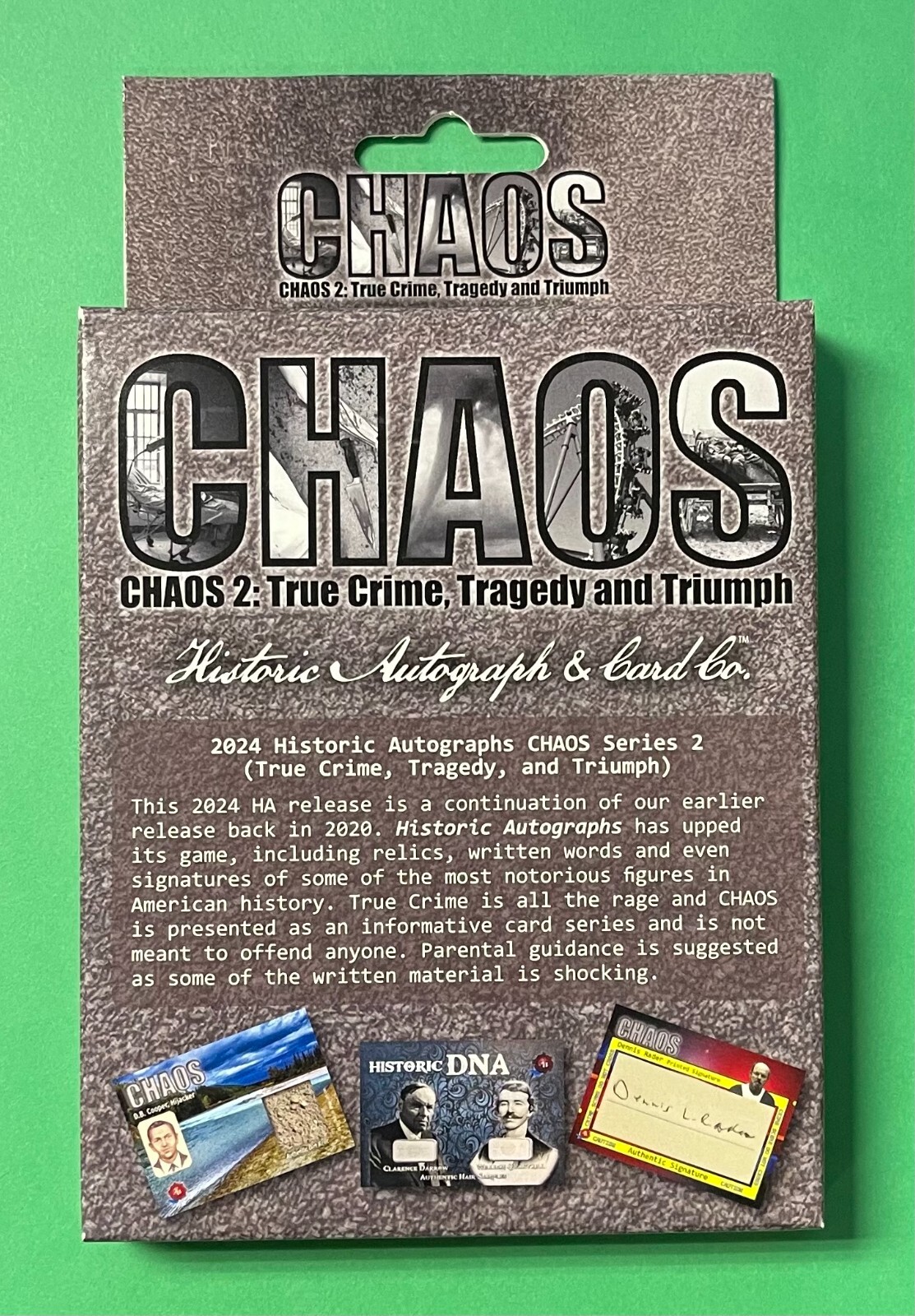 2024 HISTORIC AUTOGRAPHS CHAOS 2: TRUE CRIME, TRAGEDY, & TRIUMPH SEALED BOX 2024 HISTORIC AUTOGRAPHS CHAOS 2: TRUE CRIME, TRAGEDY, & TRIUMPH SEALED BOX
