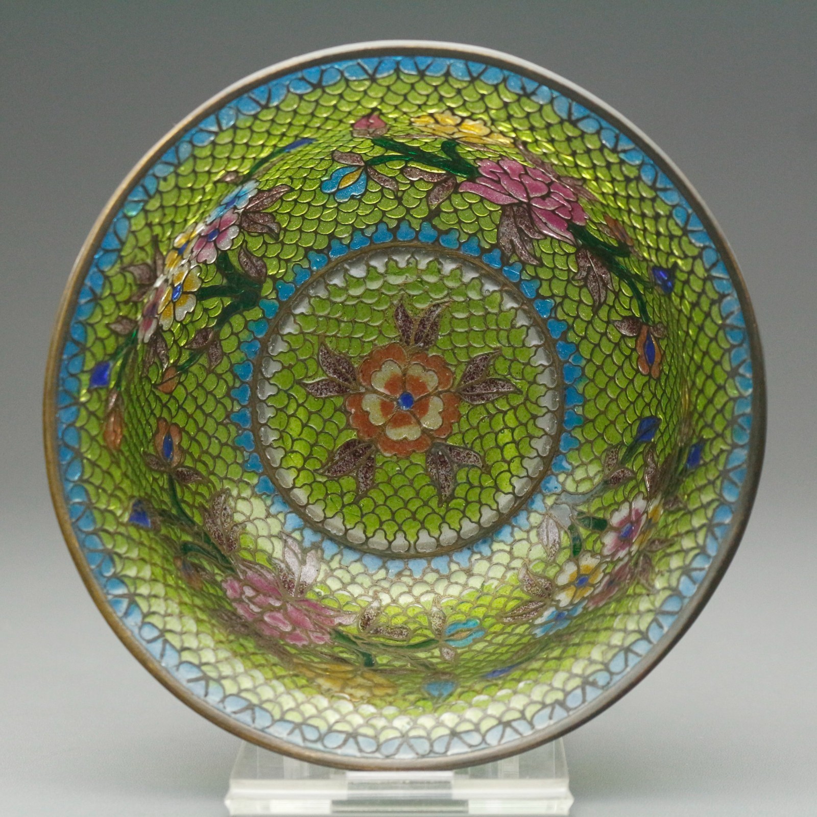 Chinese Plique-à-Jour Enamel Bowl Translucent Floral Cloisonné Style Collectible