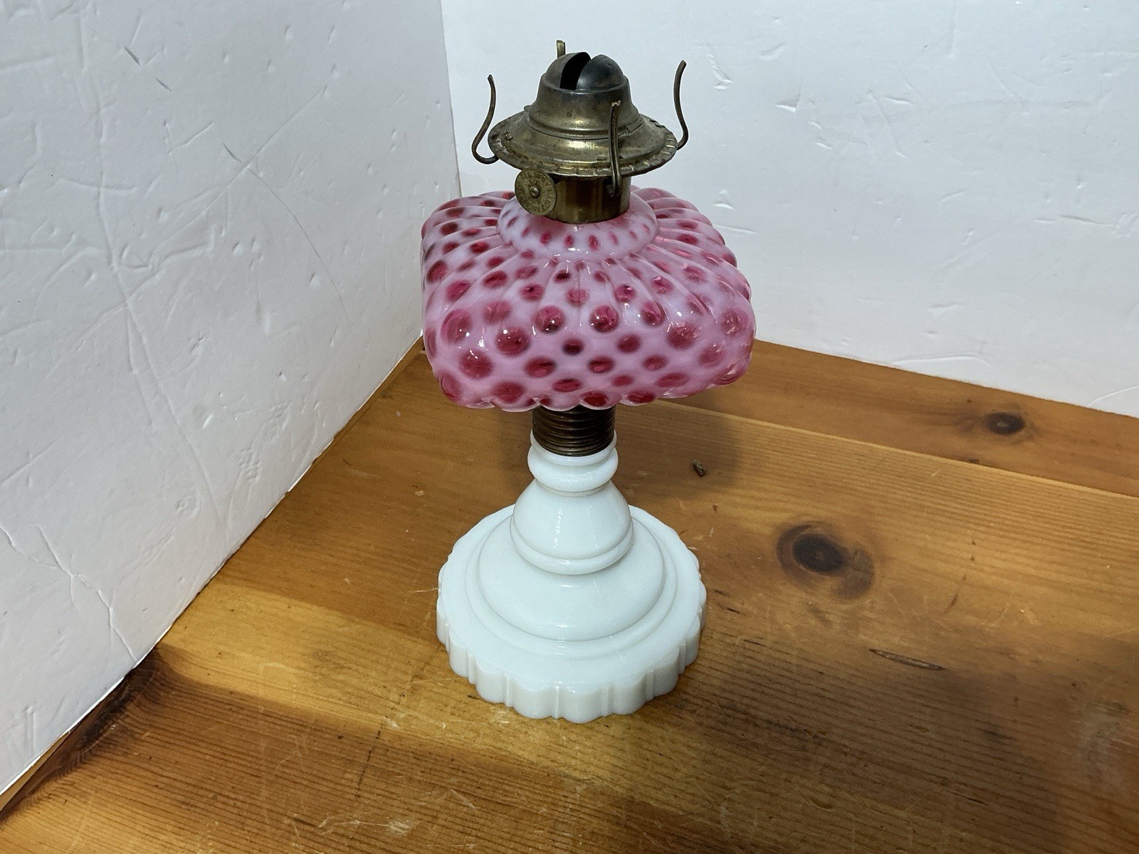 Antique Kerosene Lamp Cranberry OPALESCENT Coin Dot & Hobnail Eagle L. G. Wright Antique Kerosene Lamp Cranberry OPALESCENT Coin Dot & Hobnail Eagle L. G. Wright