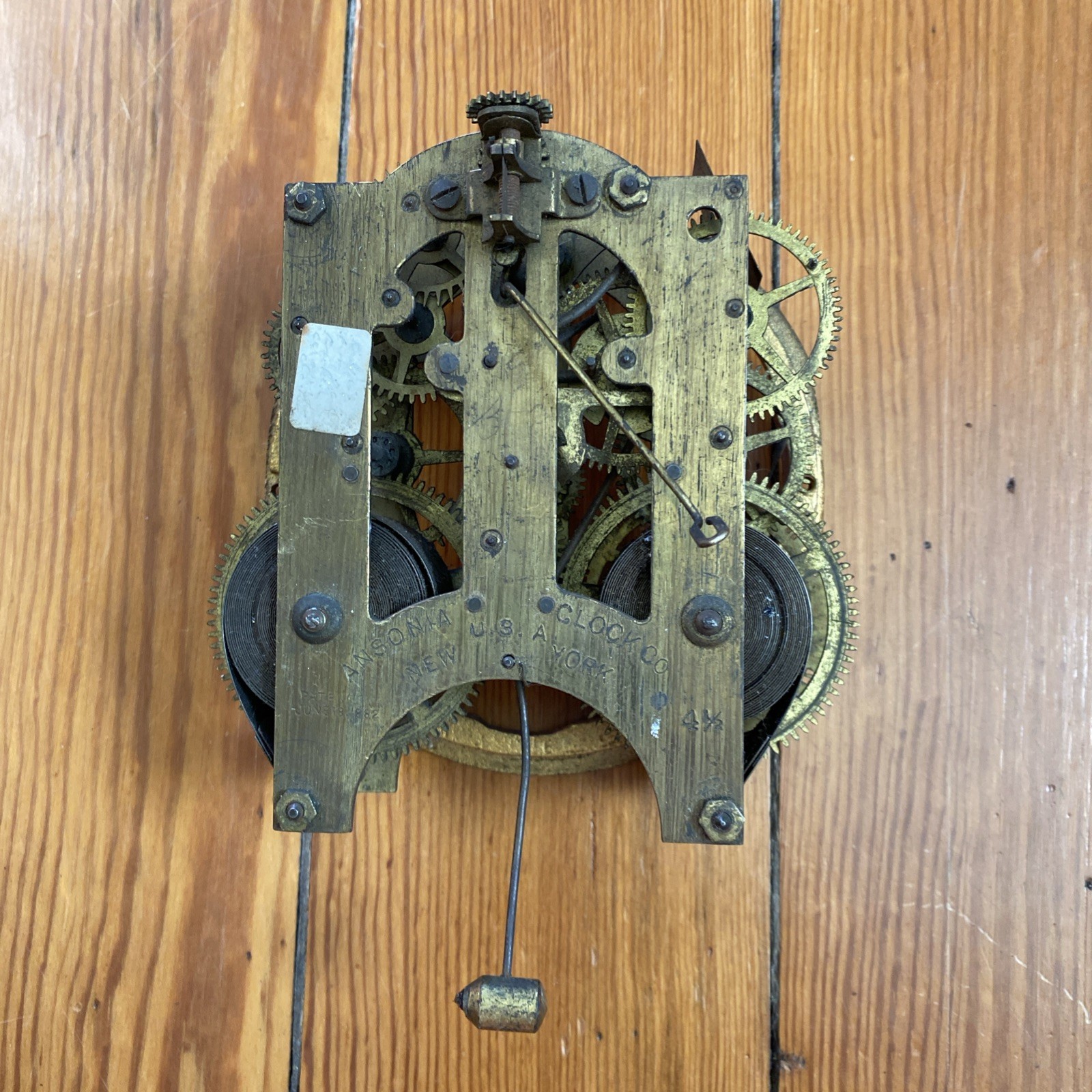 Antique 1881/2 Ansonia Mechanical Clock Time and Strike Movement 4 1/2 FOR PARTS