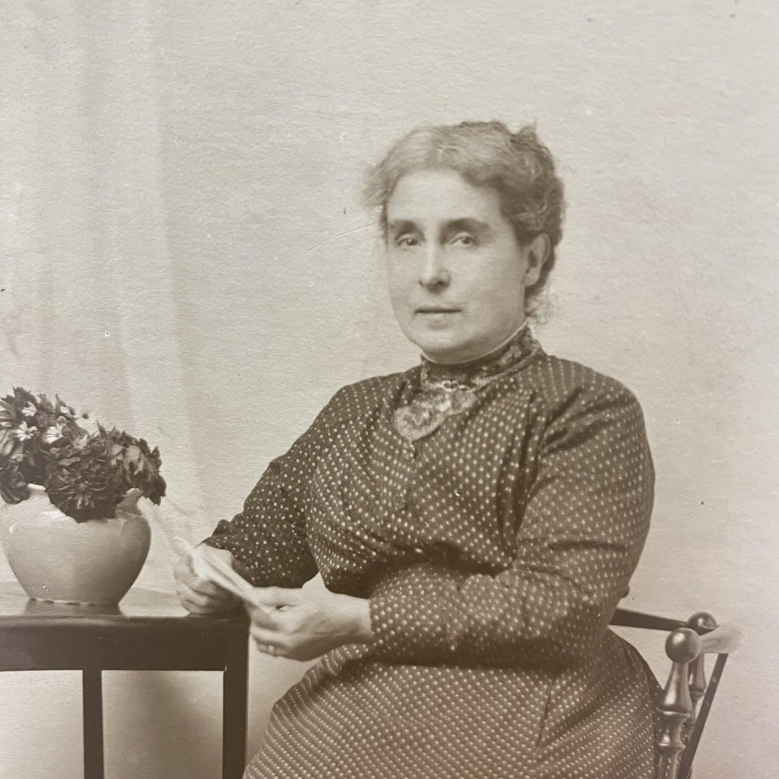 Vintage C1910s Elderly Woman Table Flowers RPPC Real Photo Postcard 3.5x5.5