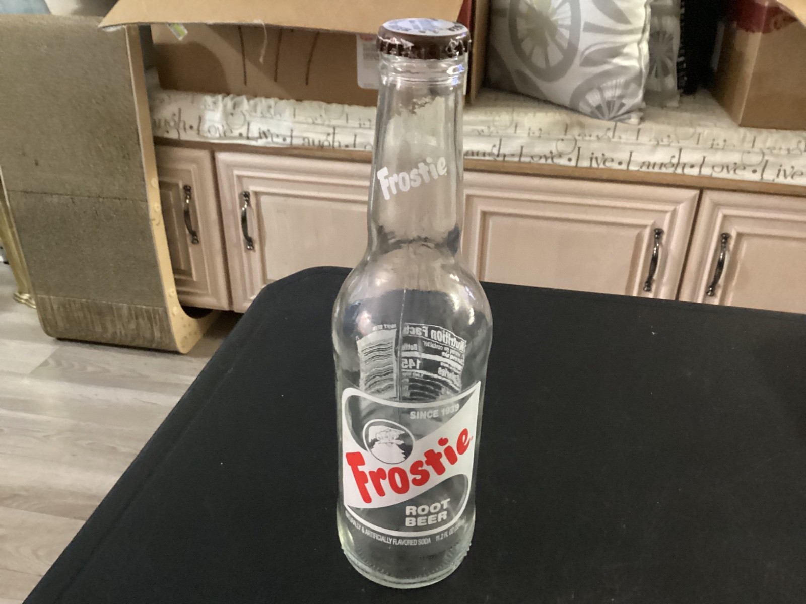 Old 11.2 Fl. Oz. Clear Glass Frostie Root Beer Soda Bottle