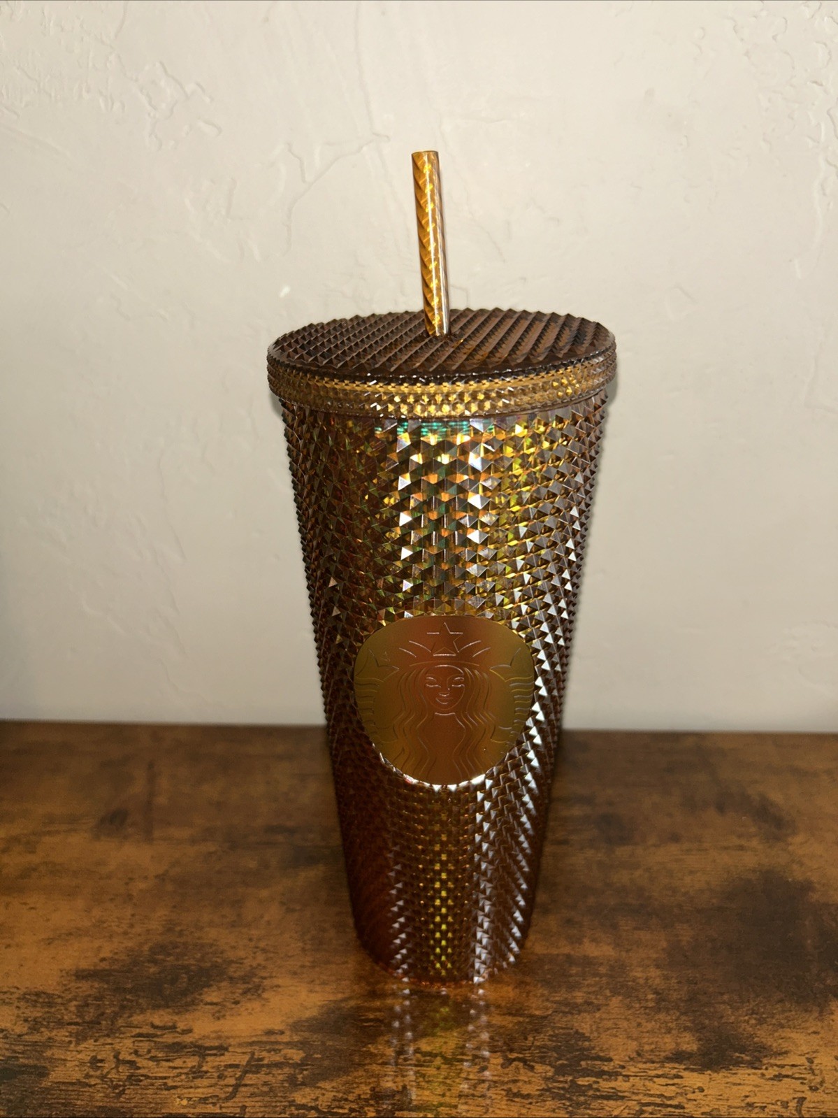 Starbucks Iridescent Studded Tumbler Cold Cup Gold Bronze Lid Straw 50th LIMITED