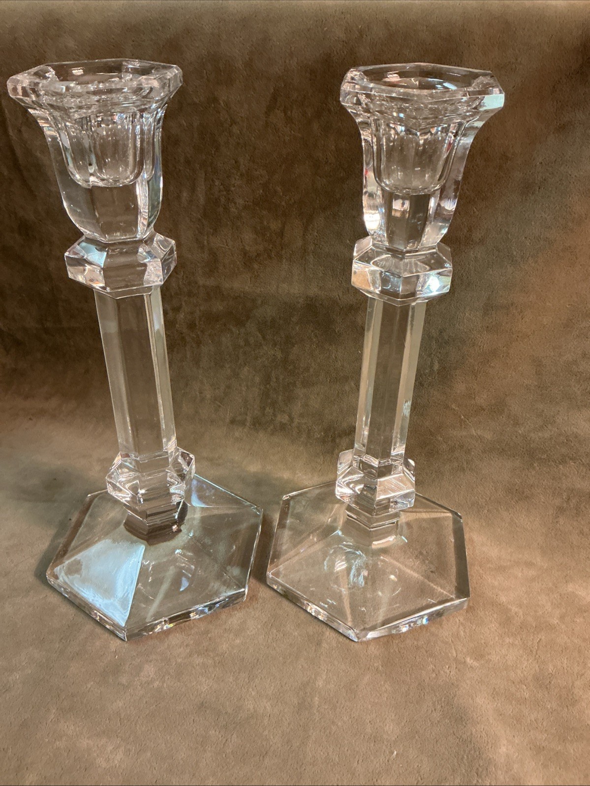 Vintage TOWLE crystal Candle stick octagon base 8 1/2 inches tall pr clear Glass