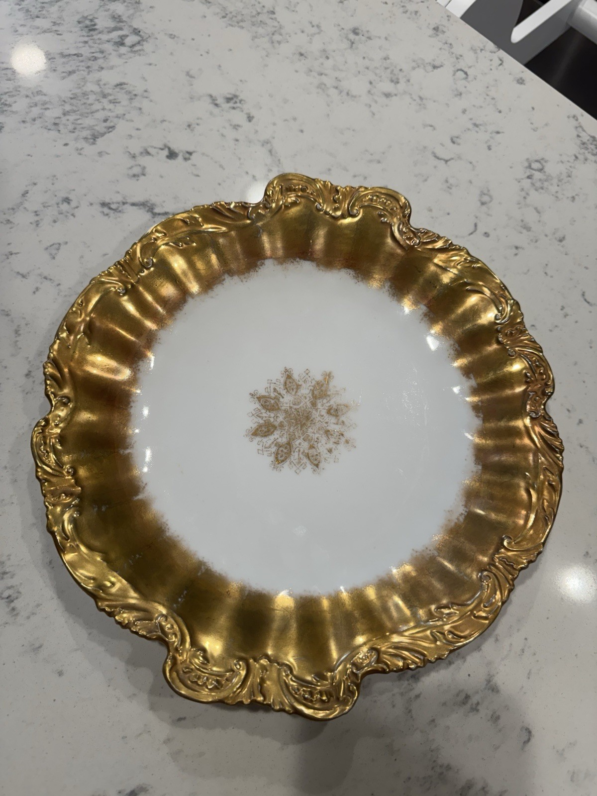 Antique LS&S Limoges Porcelain Plate with Snowflake Design Gold Rim Antique LS&S Limoges Porcelain Plate with Snowflake Design Gold Rim