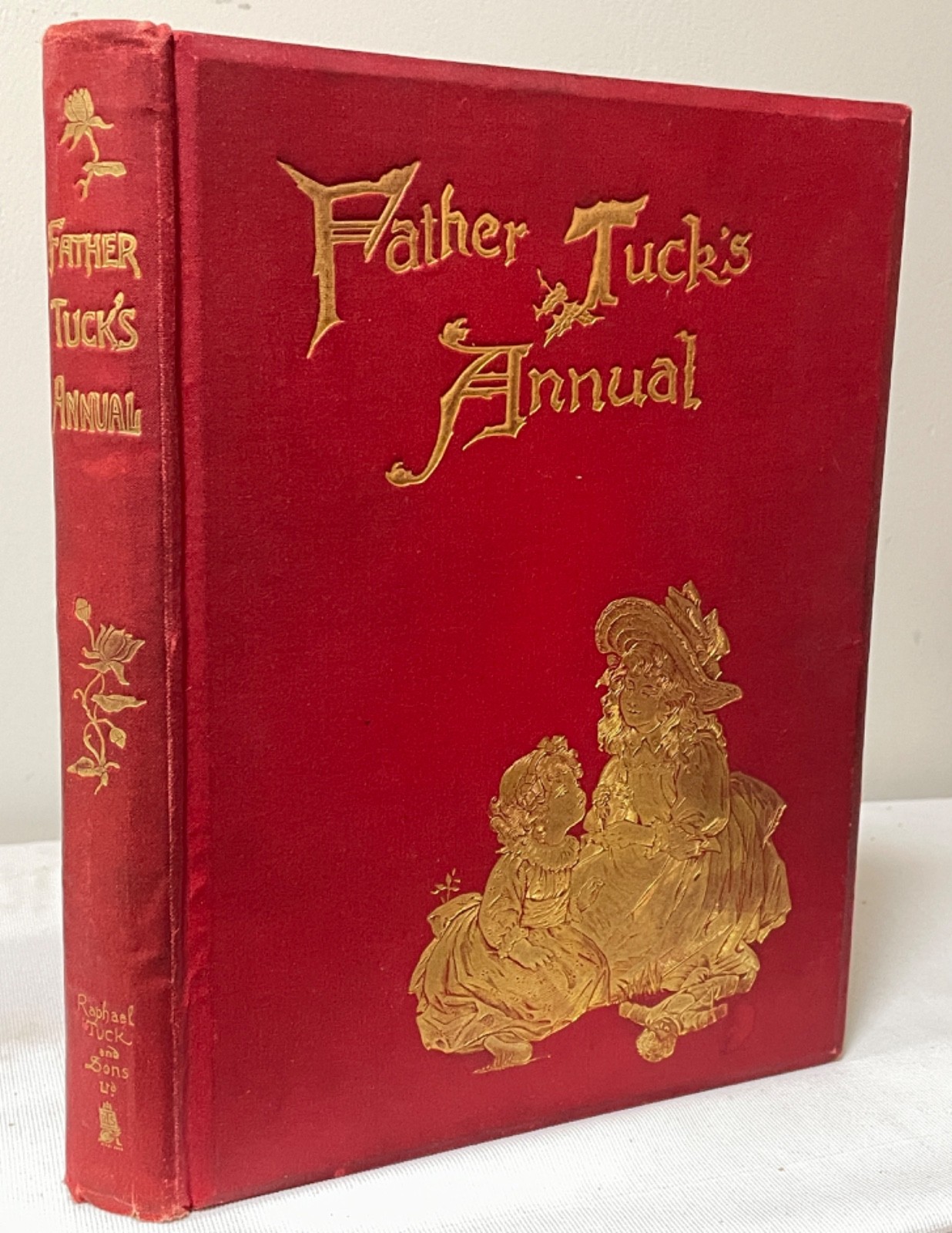 Antique Illustrated Childrens Book Father Tuck Annual Red Gilt Attwell Christmas