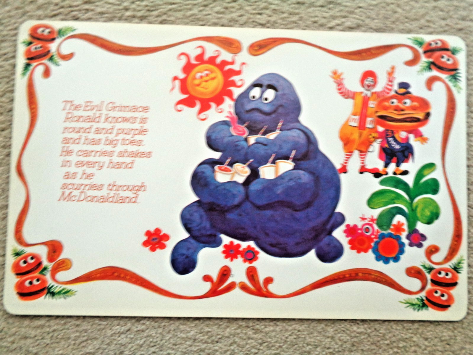 McDonald\'s 1971 Evil Grimace Plastic Trayliner