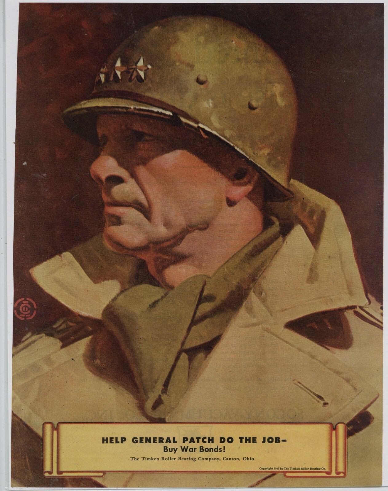 1945 Timken Bearing Ad: World War Two Theme - Army General Patch Picture