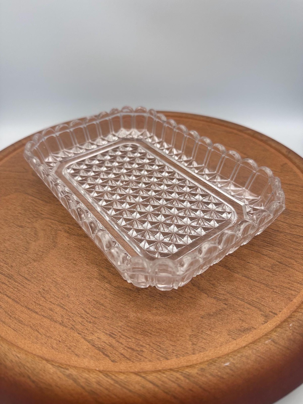 Vintage 1940/60s, Scalloped Glass Dresser Tray, Raised Star Diamond Pattern, Vintage 1940/60s, Scalloped Glass Dresser Tray, Raised Star Diamond Pattern,