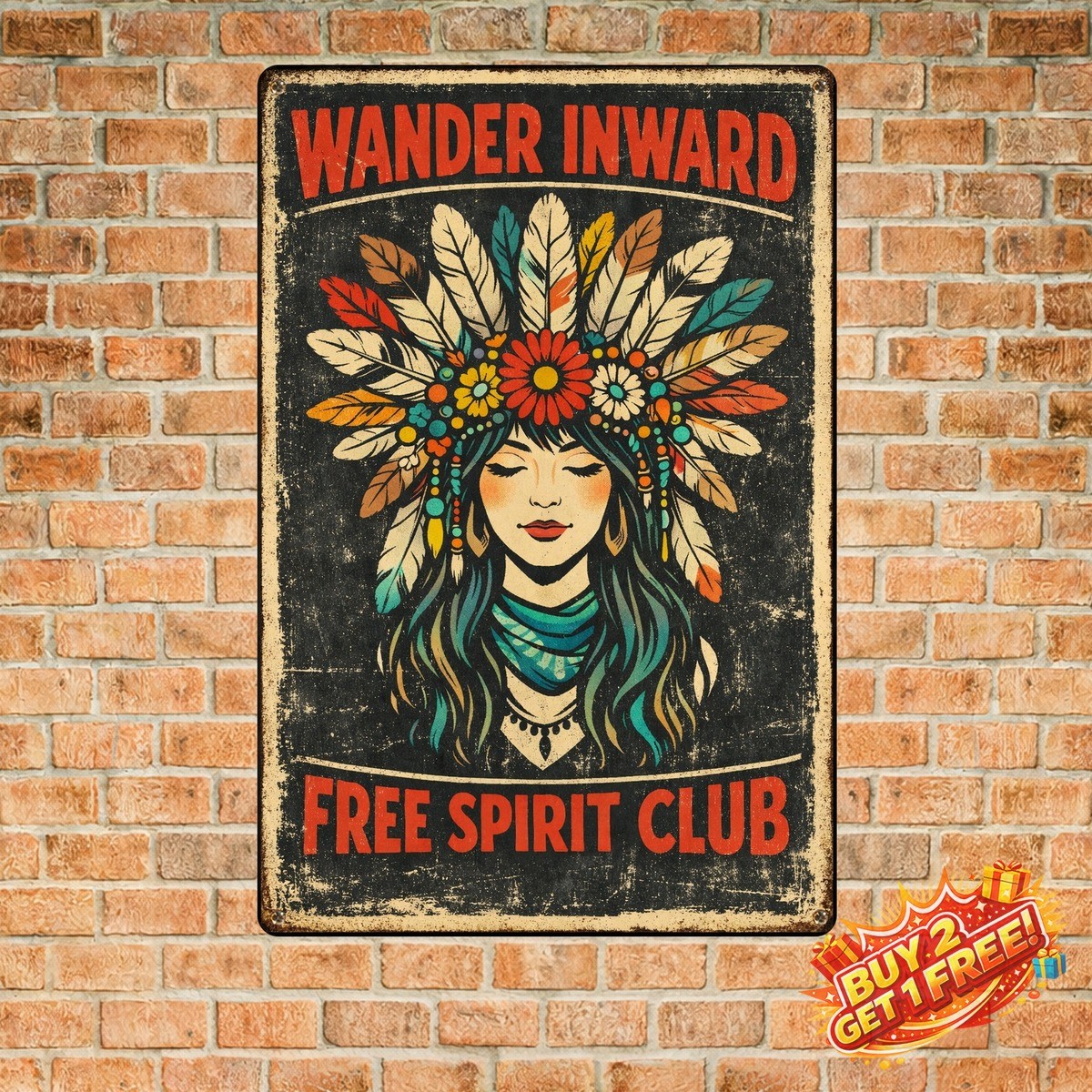 Boho Gypsy Soul Hippie Girl Retro Wall Art Metal Sign