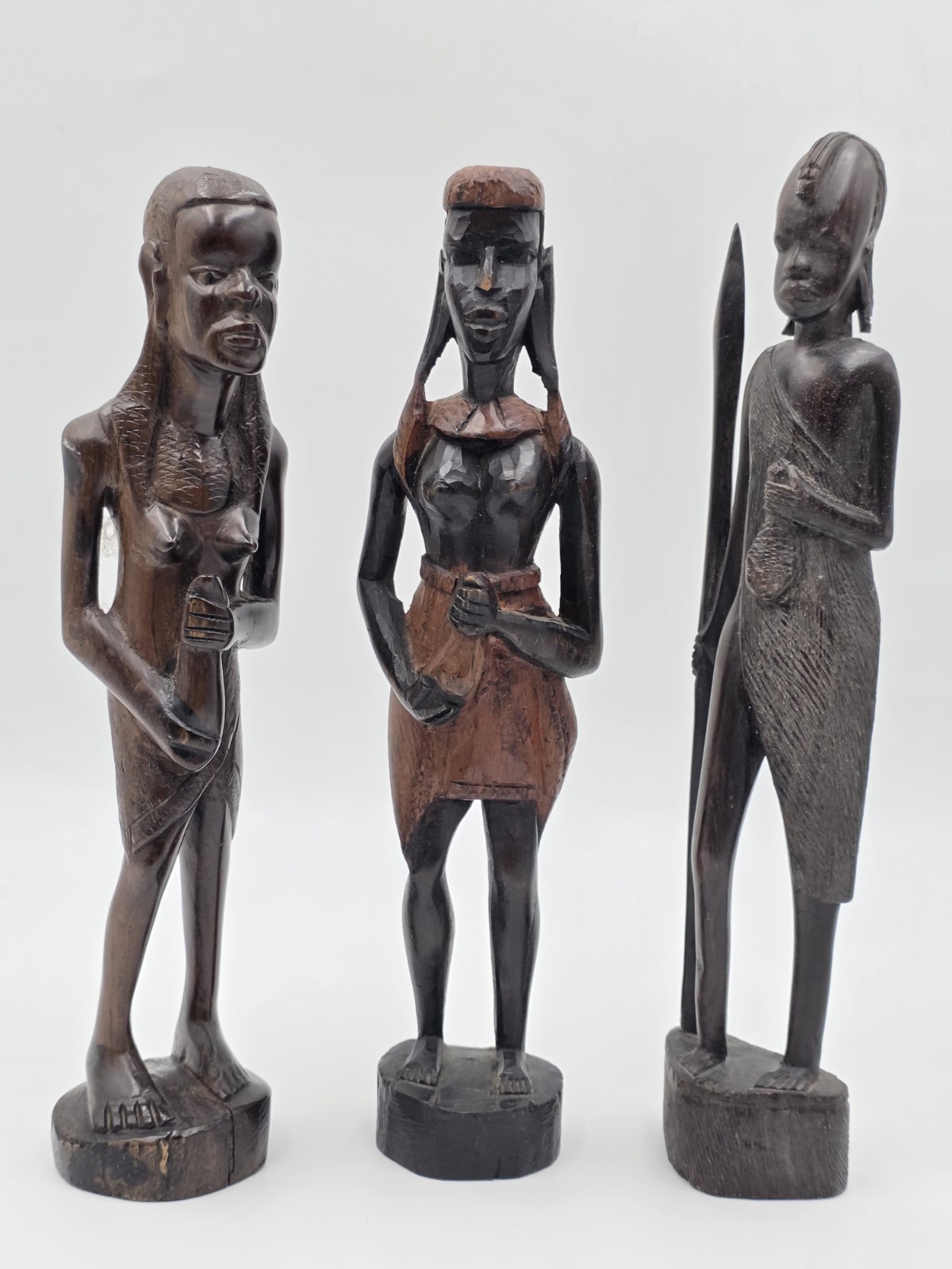 Set Of 3 Vintage Hand Carved Kenyan African Wood Tribal Figures Maasai Sculpture Set Of 3 Vintage Hand Carved Kenyan African Wood Tribal Figures Maasai Sculpture