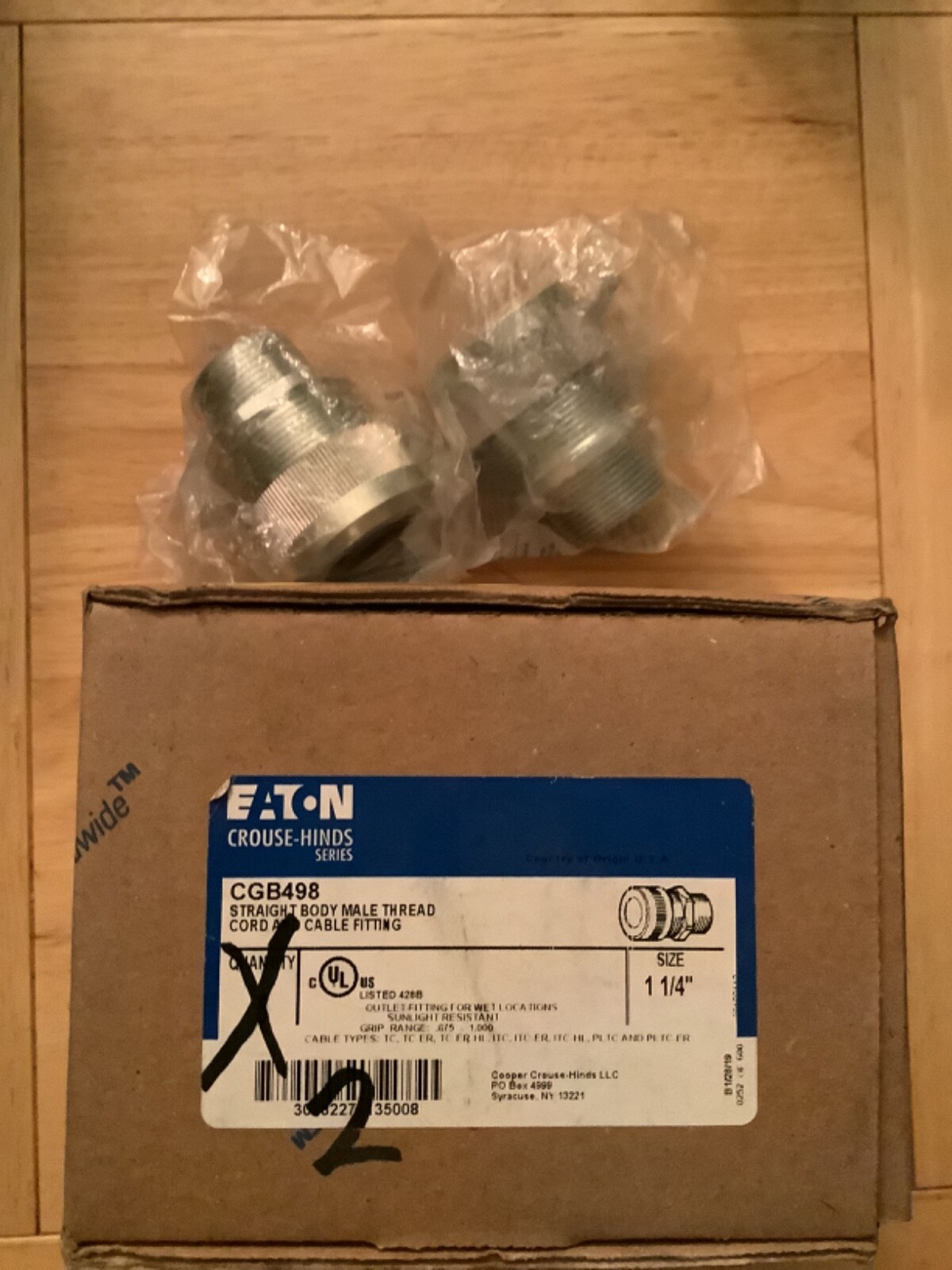 2 Ea Crouse-Hinds CGB498, 1-1/4\