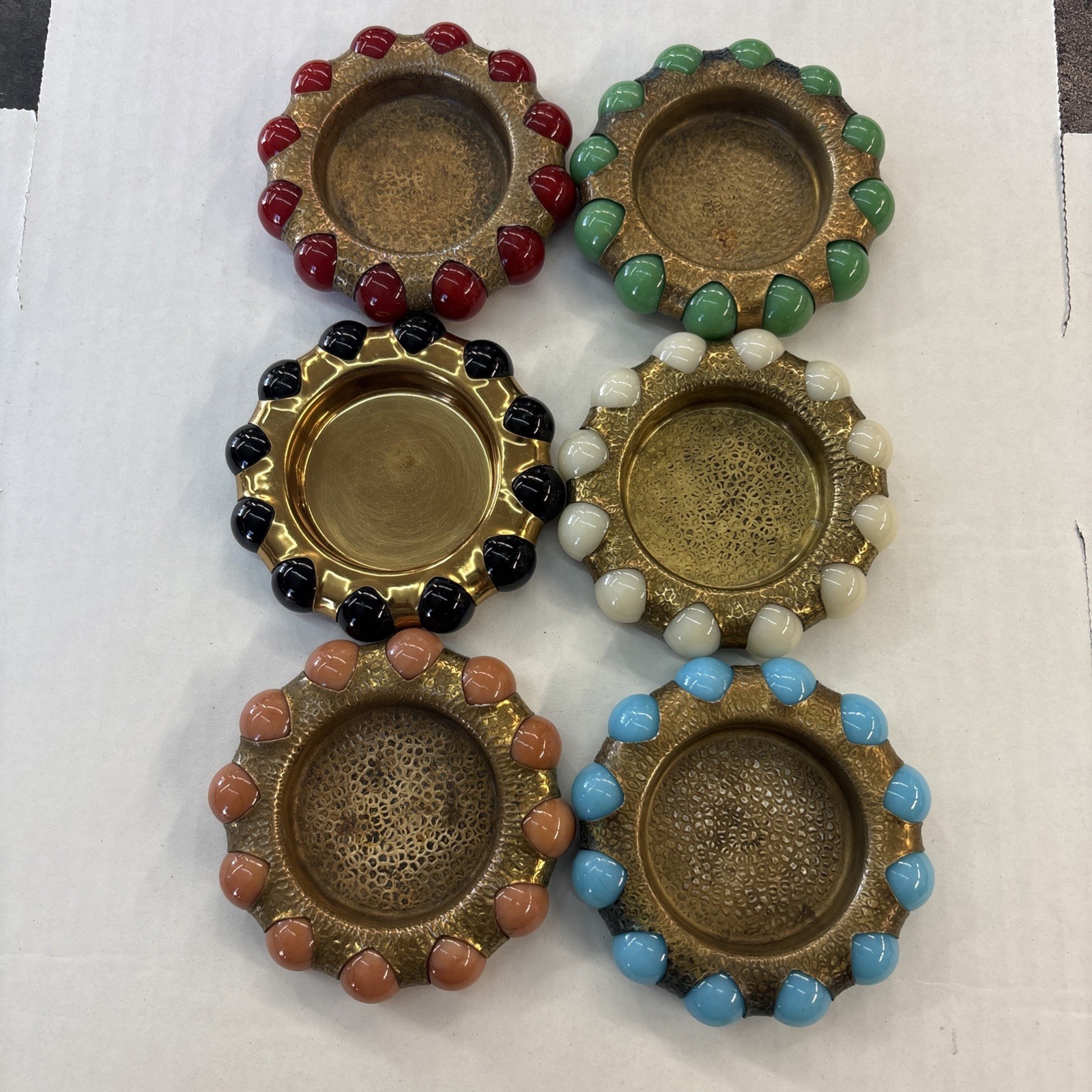 VTG 1930’s FISHER Jewel Tray VITRO Agate/ Marbles Brass Tray set of 6 VTG 1930’s FISHER Jewel Tray VITRO Agate/ Marbles Brass Tray set of 6