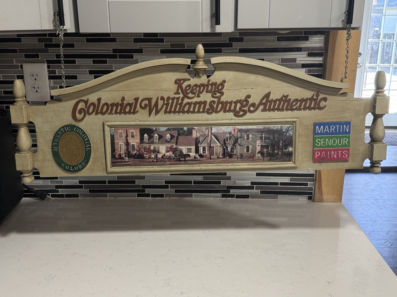 Vintage Martin Senour Paints Colonial Williamsburg Wood Hanging Advertising Sign