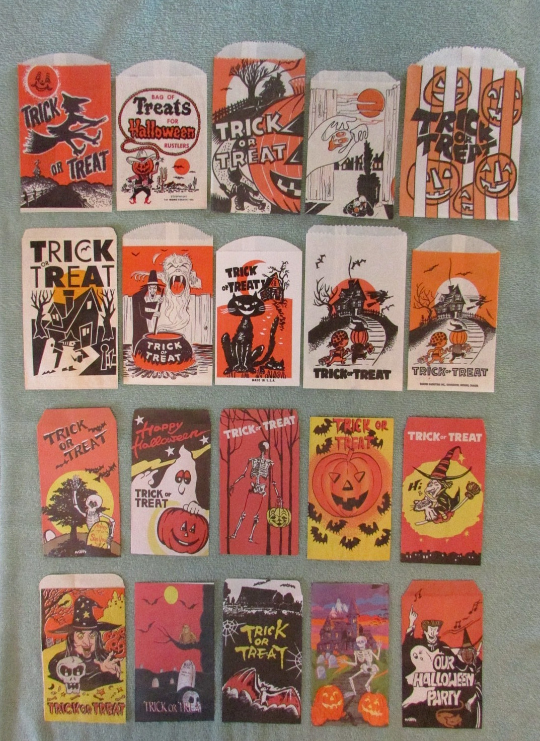 20 VTG & Modern Halloween Paper Trick or Treat Candy Bag Lot Cowboy Skeleton JOL