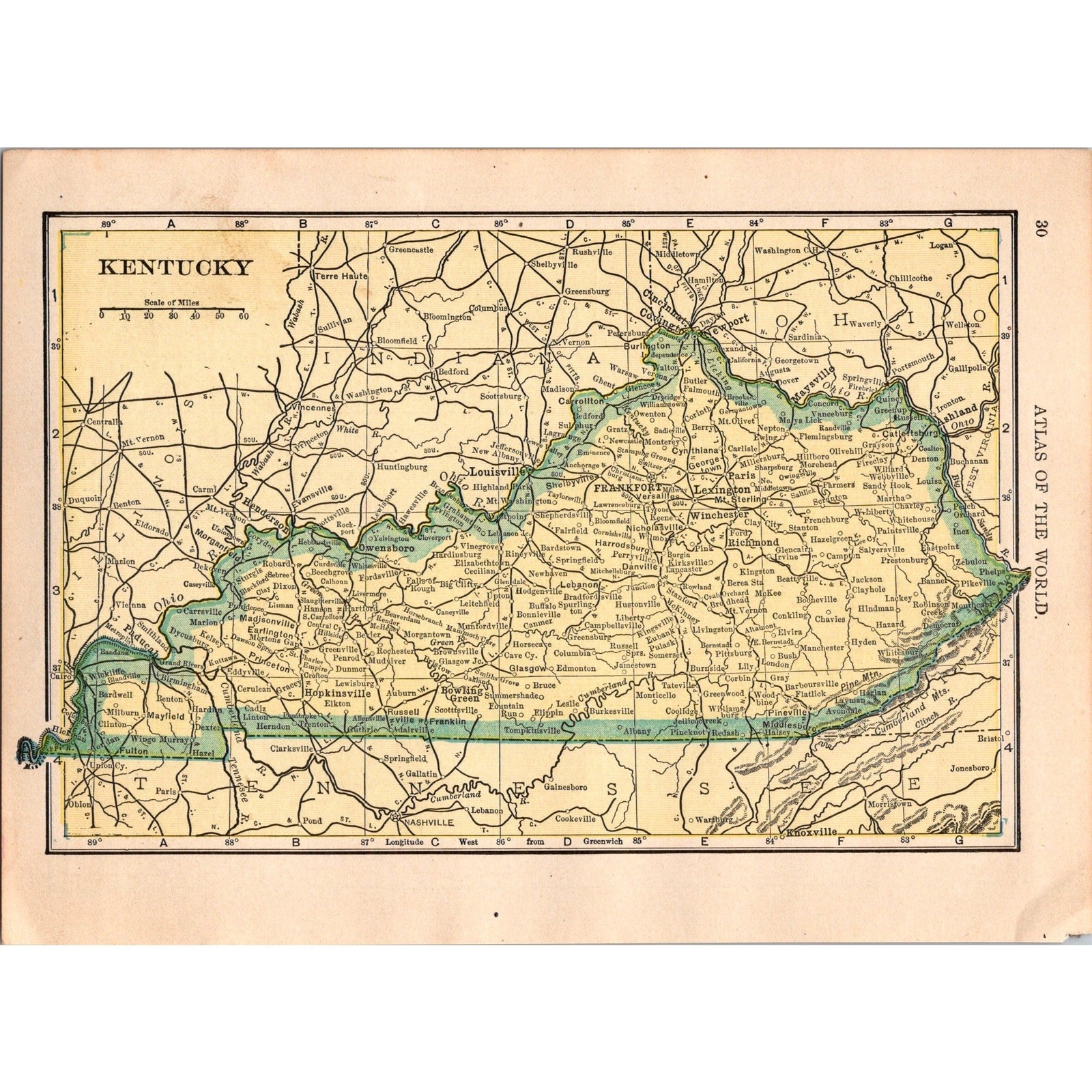 Vintage Map of Kentucky and Mississippi 1910 Map SL1
