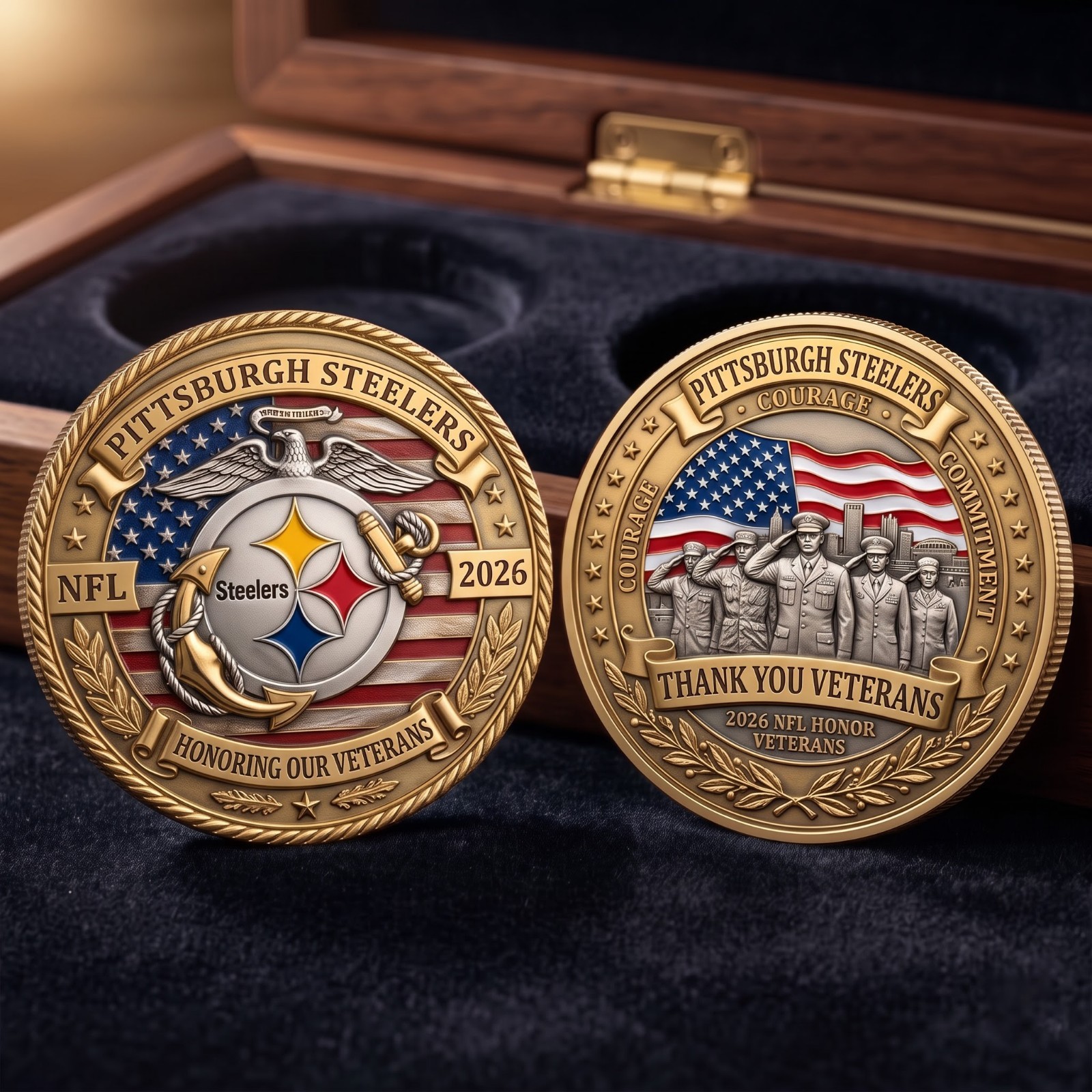 Pittsburgh Steelers 2026 Commemorative Coin, Honoring Veterans Military Fan Gift