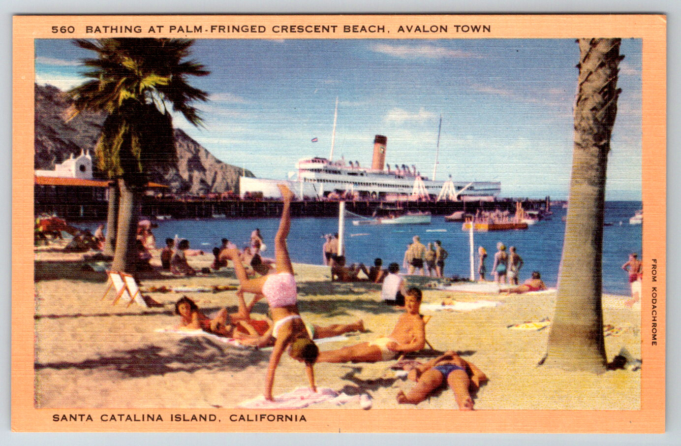 c1940s Avalon Crescent Beach Santa Catalina California Linen Postcard
