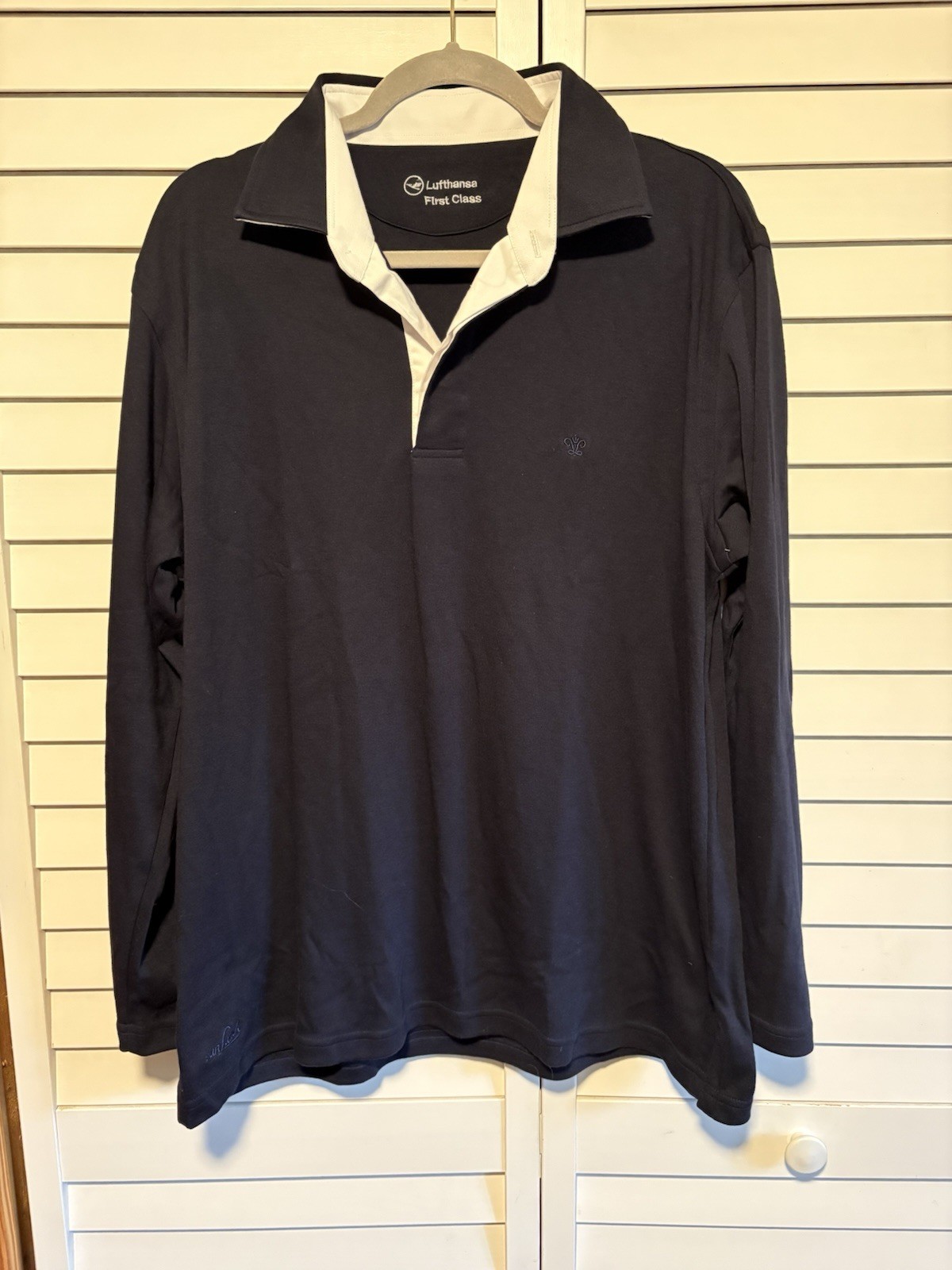 Lufthansa First Class Shirt Men Large Long Sleeve Black Cotton Blend Van Laack