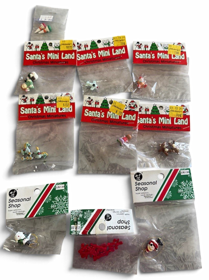 Vtg Santa\'s Mini Land Christmas Miniatures Lot Santa & Snowman Hanging Figures