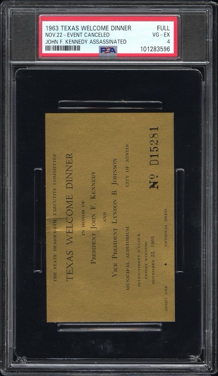 1963 Texas Welcome Dinner- Gold Ticket PSA 4 JFK Assassination 1963 Texas Welcome Dinner- Gold Ticket PSA 4 JFK Assassination