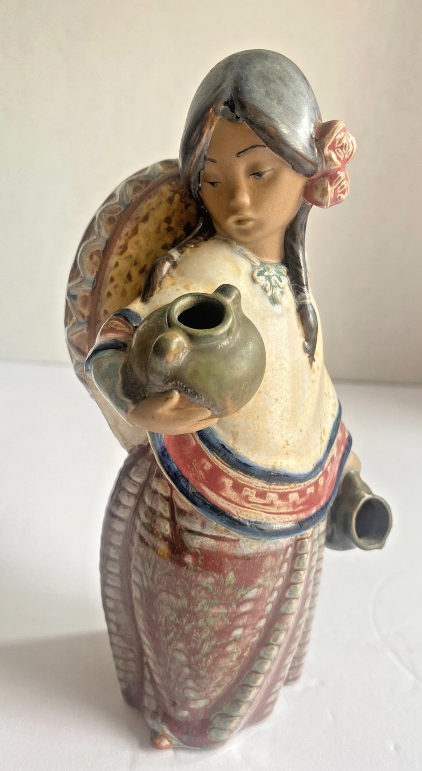 Lladro Pepita #2140 Gres Mexican Girl w/ Jug & Sombrero Porcelain Figurine Spain