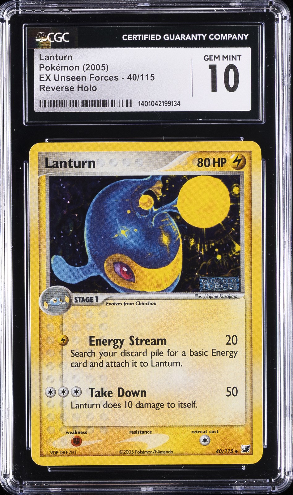 2005 POKÉMON EX UNSEEN FORCES REVERSE HOLO #40/115 LANTURN CGC 10 GEM MINT