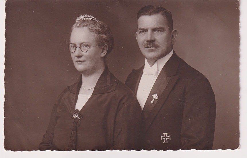 1928 German RPPC Real Photo Postcard Couple Silver Wedding Iron Cross EK1