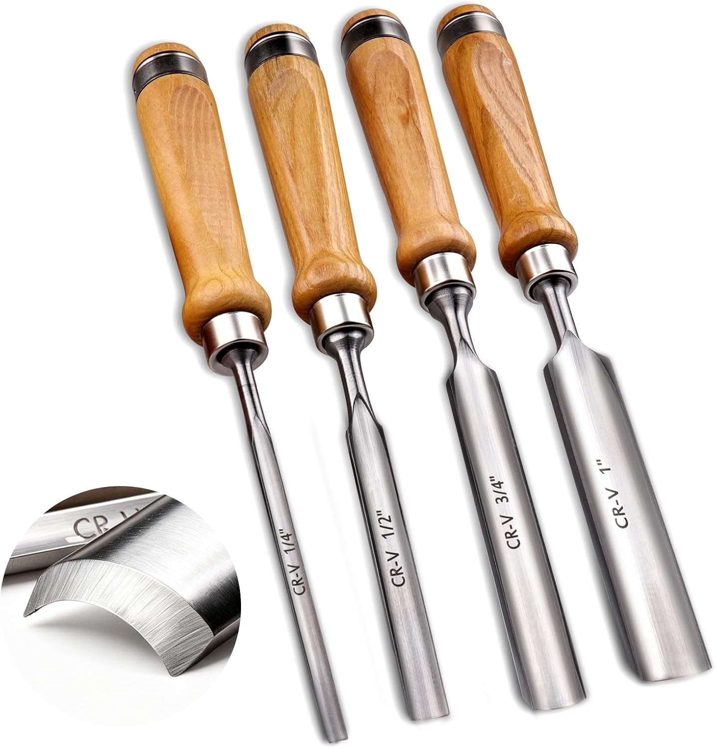 4-Pieces Woodworking Wood Chisel Set,CR-V Steel Sharp Curved Edge Gouge Firm 4-Pieces Woodworking Wood Chisel Set,CR-V Steel Sharp Curved Edge Gouge Firm