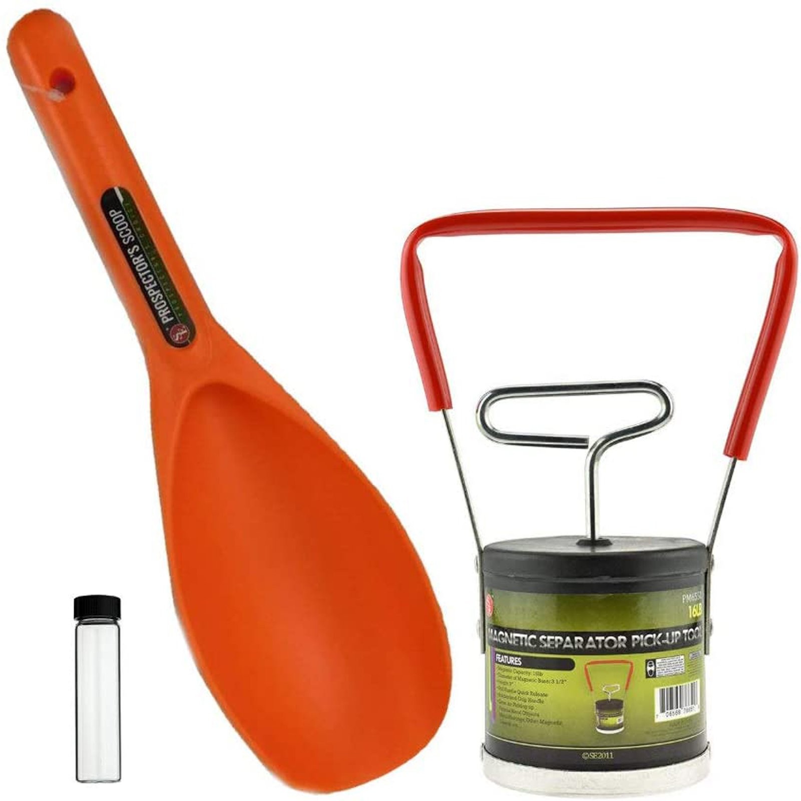 ASR Outdoor 3pc Metal Detecting Plastic Scoop Magnet Glass Vial Gold Panning Kit