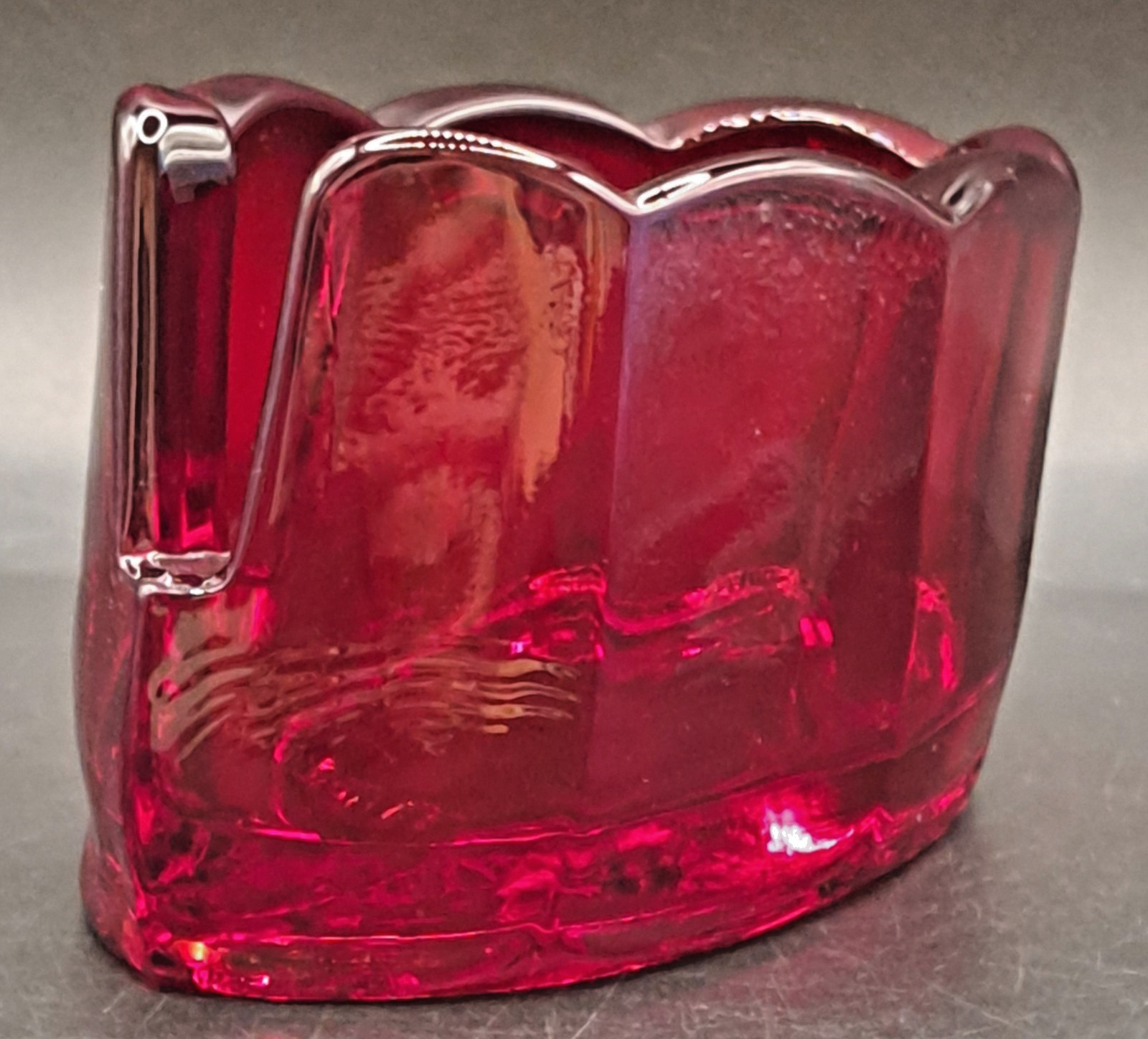 Vintage Clamborn Ruby Red Glass Mule Shoe Spoon Holder UV Glow Cadmium Vintage Clamborn Ruby Red Glass Mule Shoe Spoon Holder UV Glow Cadmium