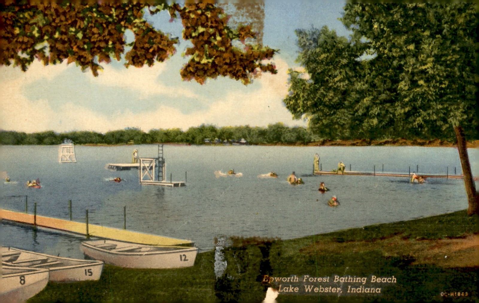 vintage, postcard, Epworth Forest, Bathing Beach, Lake Webster, Postcard