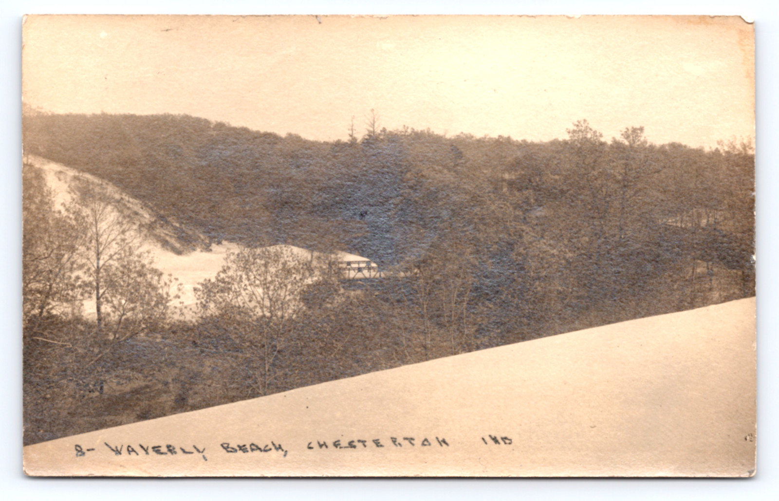 1923 Waverly Beach RPPC Chesterton IN Dunes Bridge P.L. Huckins Photo View 1923 Waverly Beach RPPC Chesterton IN Dunes Bridge P.L. Huckins Photo View