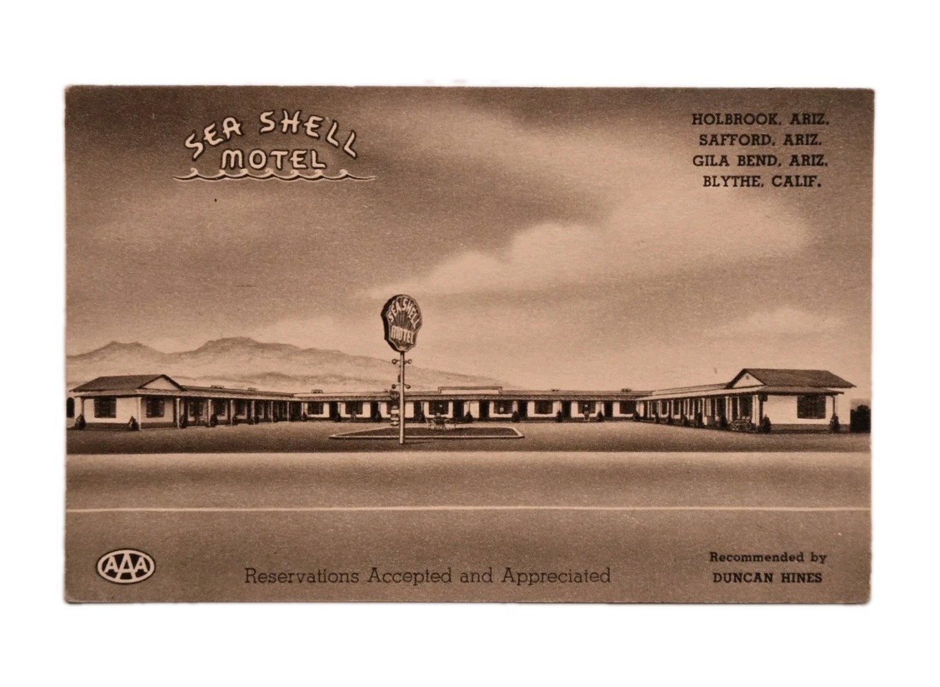 Sea Shell Motel Blythe California Vintage Postcard C.1940 Sea Shell Motel Blythe California Vintage Postcard C.1940