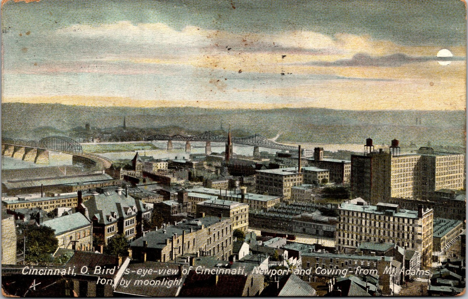 Hugh Leighton Co. Postcard Cincinnati Bird's-eye View Mt Adams 1914 Newport